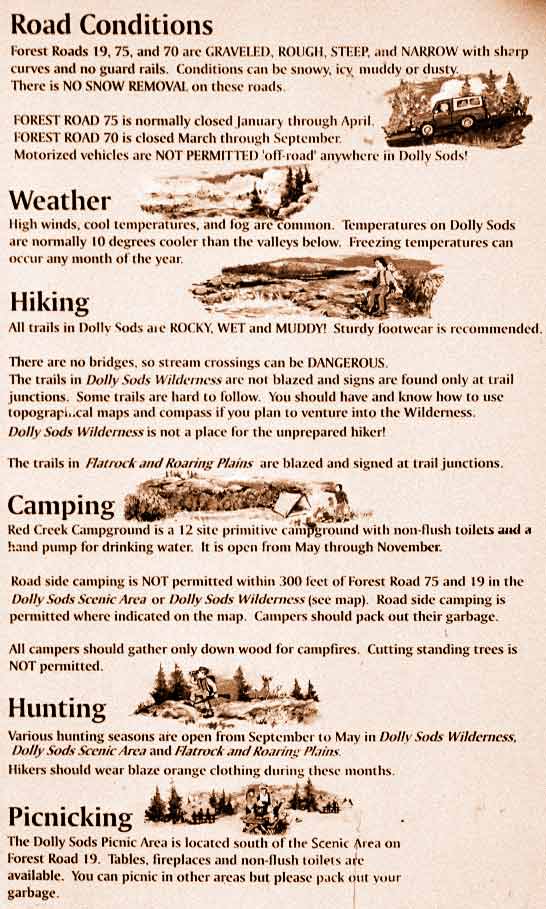 Picture of the Dolly Sods Activity Sign.